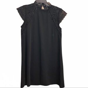 Zara Mock Neck Lace Short‎ Sleeve Dress Black XS